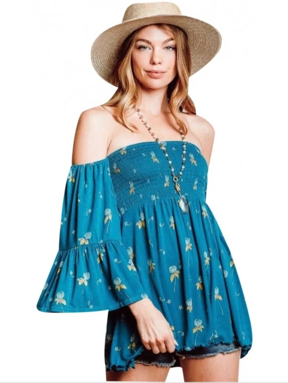 Free People Lana Off Shoulder Tunic Top Floral Sz Small